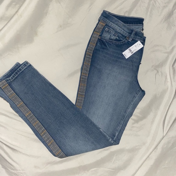 NY&C slim boyfriend fit jeans with plaid stitching - Picture 1 of 4